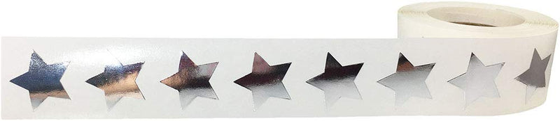 Metallic Silver Star Stickers, 3/4 Inch, 500 Metallic Plastic Labels per Roll - Perfect for Rewards, Decorations, and Crafts in Schools, Offices, and Home Use Metallic Silver