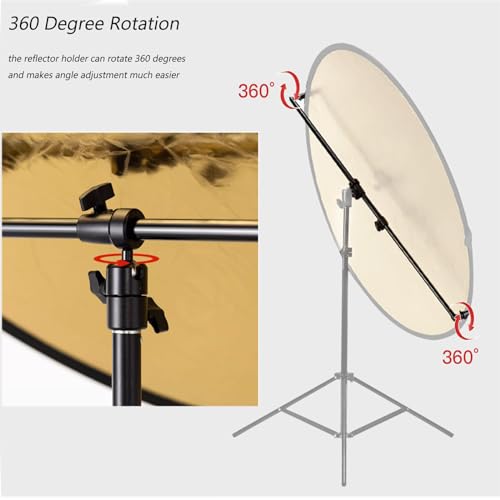 Extendable Reflector Holder Arm, Photo Telescopic 27.9" to 47.2" Boom Arm 360° Swivel Reflector Bracket for Product Portrait Studio Outdoor Photography