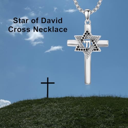 Star of David Cross Necklace 925 Sterling Silver Star of David Pendant Religious Cross Jewelry Gift for Women Men SDC02