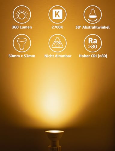 Lepro Energy Class A GU10 LED Warm White, 2 W, 360 LM, Not Dimmable | 2700K Warm White, 38° Beam Angle, Energy Saving GU 10 LED Bulbs for Living Room, Kitchen, Pack of 4