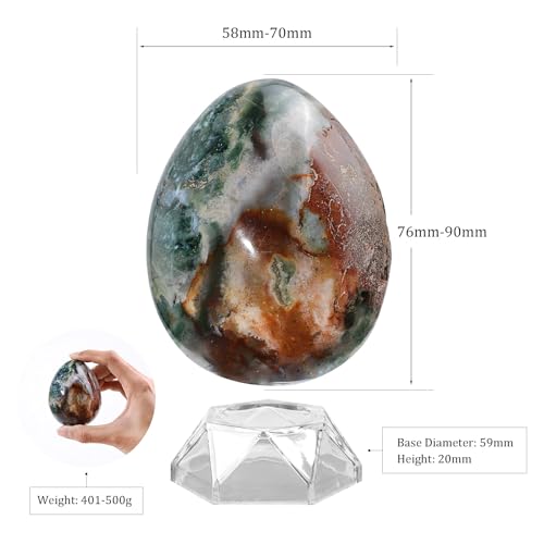 Rockcloud Natural Ocean Stone Egg Sphere with Acrylic Stand 0.88-1.10 lb 2.99-3.54 inches