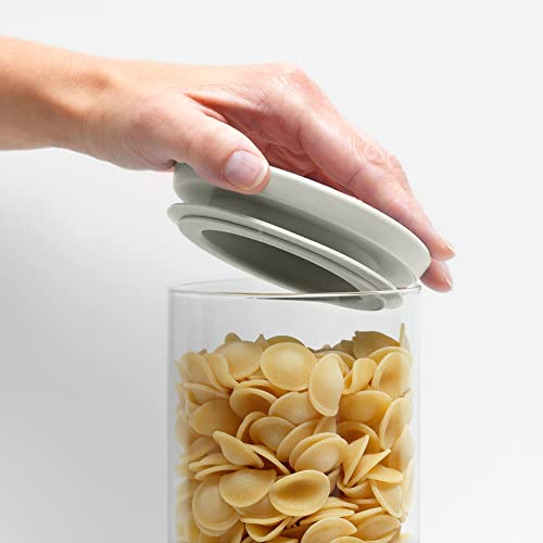 Brabantia 3pc Stackable Glass Food Jars (Mixed Colors) 0.08 + 0.16 + 0.3 Gal Heat-Safe, Dishwasher-Safe, Air-Tight Pantry Organizers Gray / Jade Green 3 Pack