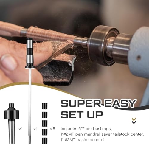2MT Pen Spindle for Wood Lathe Pen Rotary Tool with Spindle Saver and 5 Bushings Wood Rotary Pen Kit