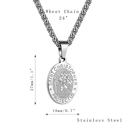 RS Saint St Michael/Christopher/Jude/Benedict/Joseph/Anthony Medal Necklace for Men Boys 24 In Religious gifts Silver saint christopher
