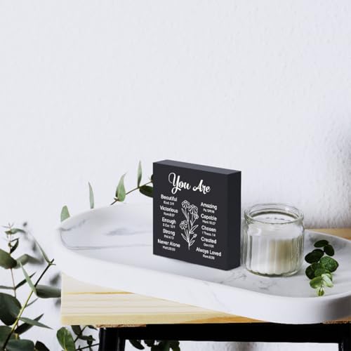 Religious Gifts for Women Christian Gifts Christian Wooden Box Sign Desk Decor Bible Verse Decorations for Home Office Shelf Table Desk Gifts for Christian Women 5 x 5 Inch (Black Decor) Black1 5 inches by 5 inches