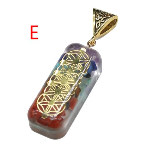 LE SKY 6 Pcs Natural Orgone Stone Pendants Rectangle Shape Various Seven Chakra Tumbled Chip Stone Reiki Symbol Resin Pendant for Meditation Yoga Balance Energy