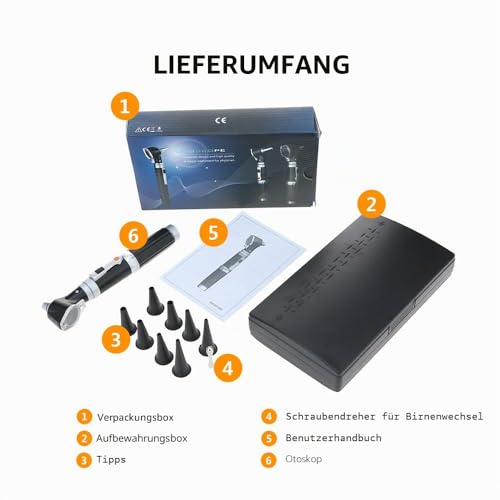 Mini Otoscope Magnification Diagnostic Otoscope with LED Light Direct Light Instrument for Healthy Ears for Doctors, Nurses, Adults, Kids, Babies, Elderly Pets, Animals black