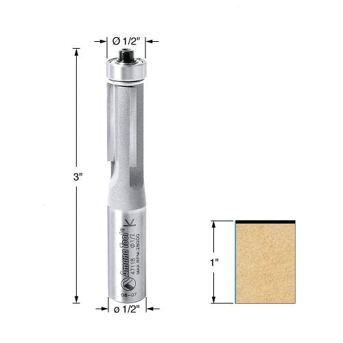 Amana Tool - 47118 Carbide Tipped Flush Trim 1/2 Dia x 1" 2 Shank 3-Flute