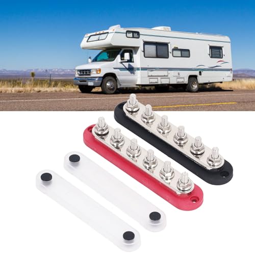 Busbar 300A 12-48V 5 Terminal Bolts Earthing Busbar with Protective Cover for Automobile Cars Boats Block Brass Busbar Terminal Block for