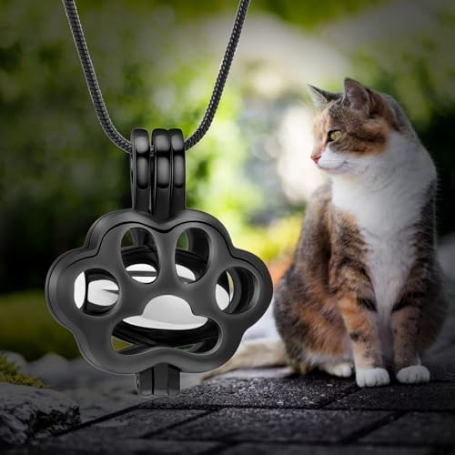 Pet Cremation Jewelry for Ashes for Dog Cat Paw Print Memorial Locket Urn Necklace with Mini Case Keepsake Cremation Jewelry for Women/Men Black-silvery