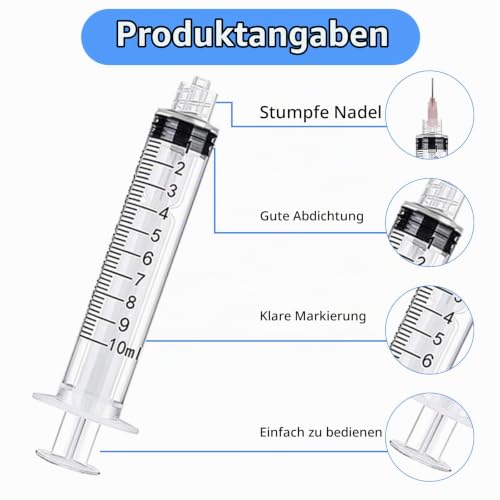 Syringes with Needle, 1 ml, 2 ml, 3 ml, 5 ml, 10 ml, 20 ml Syringes with Cannula, Pack of 20 | Blunt Needles and Caps for DIY Craft Refill Adhesive, Measuring Liquids, Glue Applicator, Oil