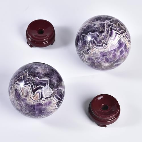 JIC Gem 2.7-3.1 inch(70-80mm) Large Chevron Amethyst Crystal Ball Healing Crystals Sphere with Wooden Stand Meditation Home Decor 2.7-3.1 inch(70-80mm)