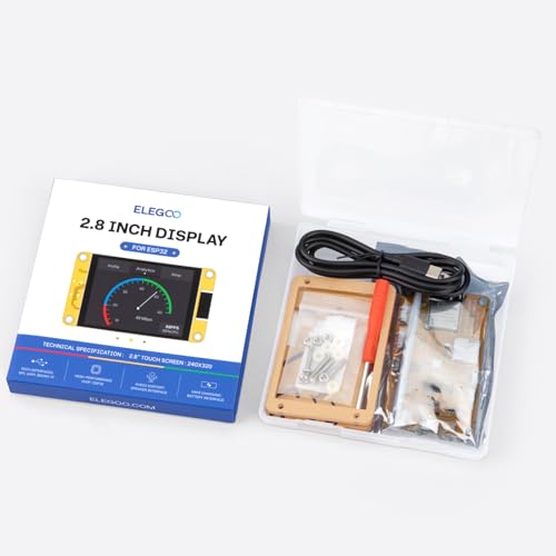 ELEGOO ESP-32 2.8" Touch LCD with Acrylic Protection for IoT Projects | Supports WLAN & Bluetooth, 4 MB Flash + 520 KB SRAM, 240 × 320 resolution, USB-C & complete mounting accessories 1