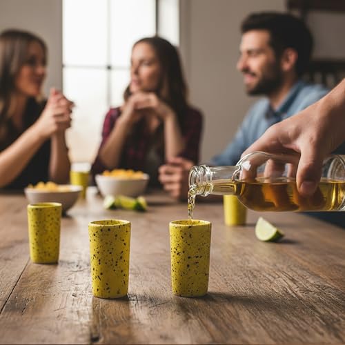 Artisan Handmade Ceramic Shot Glasses Set - Modern Tequila & Mezcal Shooters - Unique Rustic Home Bar Gift (Lemon Drop) Lemon Drop