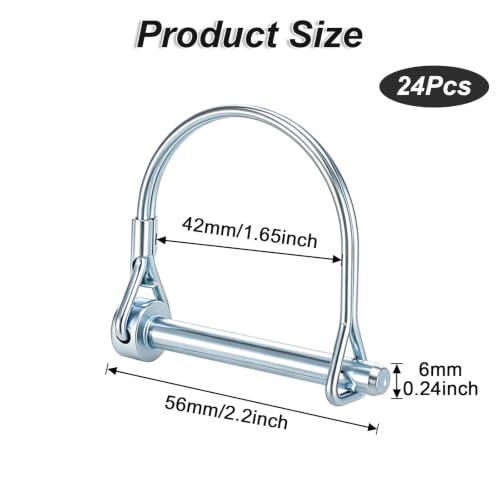 24 pack HOFURME wire lock pins, 1/4 x 2 inch D-shaped heavy-duty plated hitch pins for three-point accessories