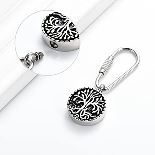 Imrsanl Cremation Jewelry Keychain for Ashes Stainless Steel Keepsake Urns Key Ring for Ashes Memorial Ash Jewelry Pendant Tree of Life