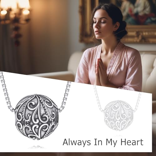 Filigree Ball Urn Necklaces for Ashes 925 Sterling Silver Urn Pendant for Ashes Keepsake Cremation Jewelry Memorial Gifts for Women