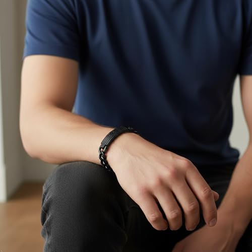 Christian Cross Bracelet for Men - Black Stainless Steel American Flag Joshua 1:9 Bible Verse Bracelet, Cuban Link Religious Easter Confirmation Baptism Christmas Jewelry Gifts for Husband Dad Son Joshua 1:9 (Fits 7.5"-9.3")