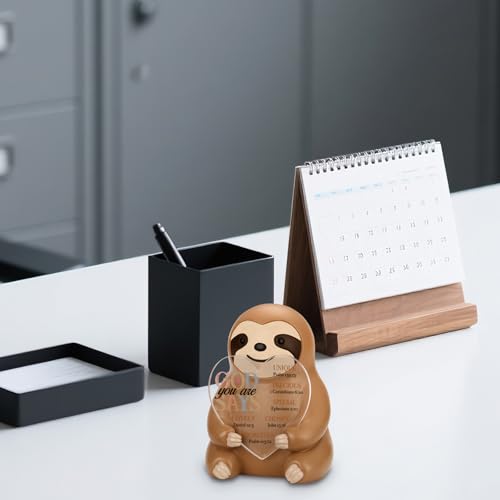 Tiny Sloth Statue with Heart Acrylic Plaque, Inspirational Resin Figurine Desk Decor, Motivational Gift for Women Men, Encouragement Keepsake for Office, Graduation, Birthday PF007 Tiny Sloth Statue PF007