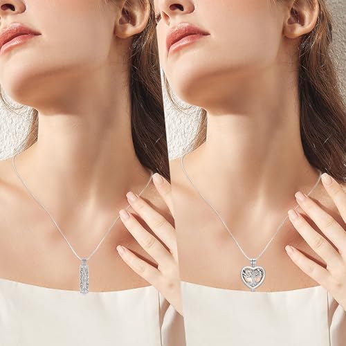 3 Pack Cremation Urn Necklace for Ashes for Women Men Stainless Steel Heart Cylinder Cube Memorial Keepsake Pendant for Holder Loved One Ash Rose-3pc