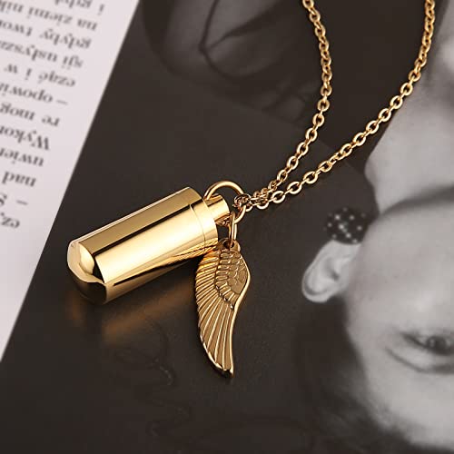 STWTR Stainless Steel Cylindrical Souvenir Capsule Pill Pendant Necklace, Cremated Ashes Pill Container Necklace Gold-A