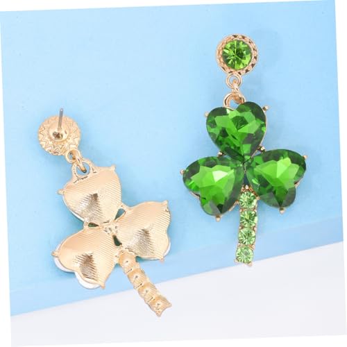 BESPORTBLE Sparkly Rhinestone Dangle Earrings Shamrock Leaf Charm Festive Irish Earring Jewelry for Women Holiday Celebration