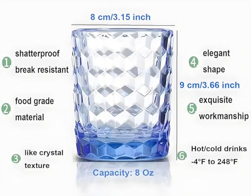 8 Oz Unbreakable Tritan Drinking Glasses Shatterproof Acrylic Glasses Drinkware BPA Free Hard Plastic Cups Reusable Kitchen Water Glasses Drinking Set of 6 (Blue) Blue