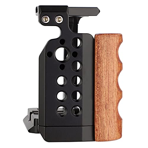 ZV-E10 Camera Cage for Sony ZV-E10 Camera,Wooden Handle Grip Video Shooting Cage Filming Accessories Cold Shoe Extension for Microphone/Light