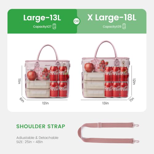 LOVEVOOK Insulated Lunch Box for Women,X Large Adult Lunch Cooler Bag Women Dark Pink with Light Pink X Large —18L