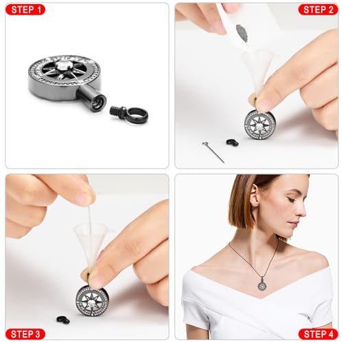 I'd be lost without you - Cremation Jewelry for Ashes Pendant - Compass Urn Necklace with Mini Keepsake Urn Memorial Ash Jewelry Loved One Black