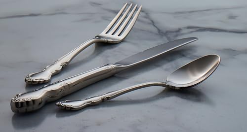 Set of four Oneida Dover dinner forks with sleek silverware design, perfect for everyday or formal dining.