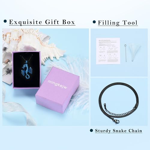 Dragon Urn Necklace for Ashes Viking Cremation Jewelry Stainless Steel Memorial Necklaces Ash Holder for Human Pets Keepsake Jewelry with Fill Tool Blue