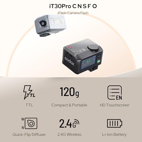 GODOX IT30Pro TTL Mini Camera Flash Light,Full-Color Touchscreen,HSS 1/8000 Second,2.4GHz X System,Built-in Diffuser and Battery IT30PRO-C (for Canon) IT30PRO-Canon