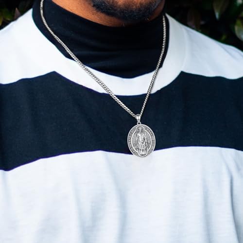 INFUSEU St Patrick Necklace Saint Patricks Day Jewelry Irish Gifts Clover Pendant Medal for Men Women 925 Sterling Silver Religious Catholic Christian Medallions Oval