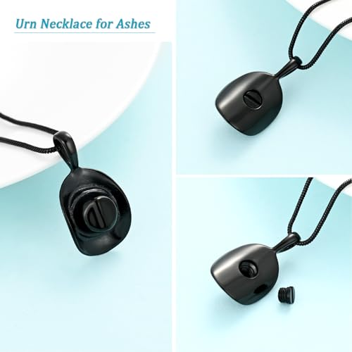 Hearbeingt Cowboy Hat Urn Necklace for Ashes Cremation Jewelry Black
