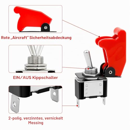 Heschen Metal Rocker Switch, 12V, 20A, SPDT On / Off, 2 Positions, 2 Pin with Red Waterproof Cap Red Cap