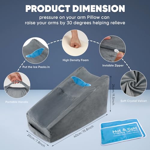 Arm Elevation Pillow Arm Wedge Pillows for Adults Arm Support Pillow with Pocket for Post Surgery Elbow Rest Pillow with Removable Pillow for Sleeping(Grey) Grey