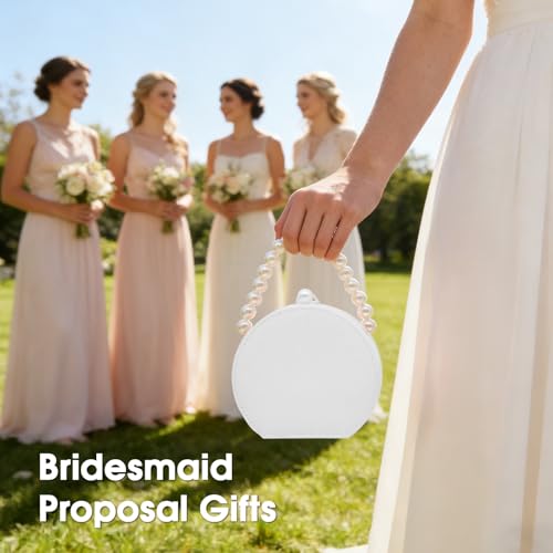 6 Pack Bridesmaid Proposal Gifts Set, Bulk Jewelry Boxes with 6 Cards, Small Travel Jewelry Case Organizer, PU Leather Mini Pearl Handle, Jewelry Box Travel Holder for Wedding Party (White) White