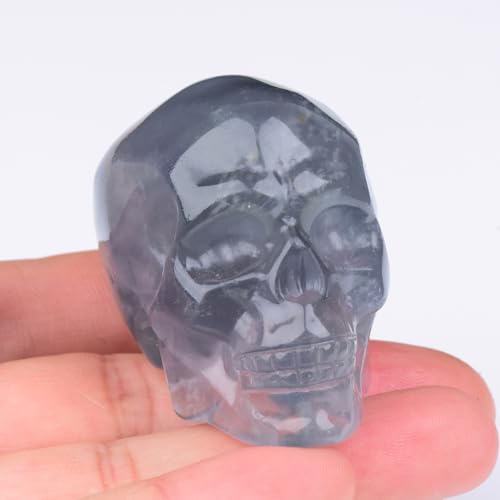 2 Inch Fluorite Crystal Skulls Decor,Human Skull Sculpture Statues Healing Crystal Decor,Halloween Skull Figurines,Home Office Decoration Christmas Meditation Gifts for Men Women