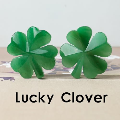 Runyangshi Natural Crystal Green Aventurine Four Leaf Clover Healing Stone Sculpture Hand-Carved Crafts Symbolizes Love Health Glory Riches Reiki Gemstone Home Decor Gift (Upgraded Version) Style 1