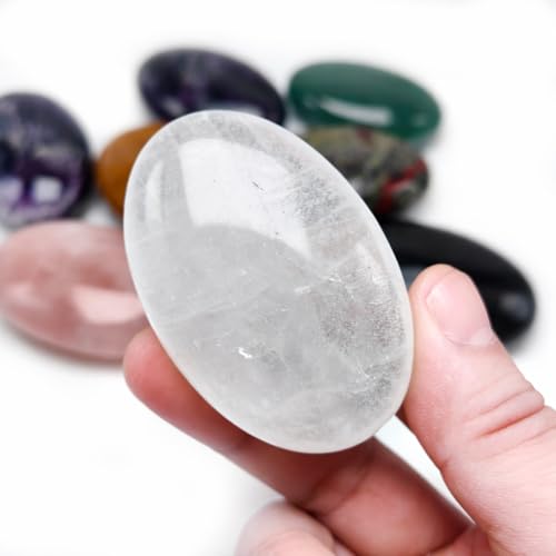 Clear Quartz Palm Stone 2.4 Inch, Natural Polished Worry Stone