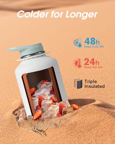 Coolflask Half Gallon Water Bottle Insulated Stainless Steel with Strap Glacier White 64 Ounces