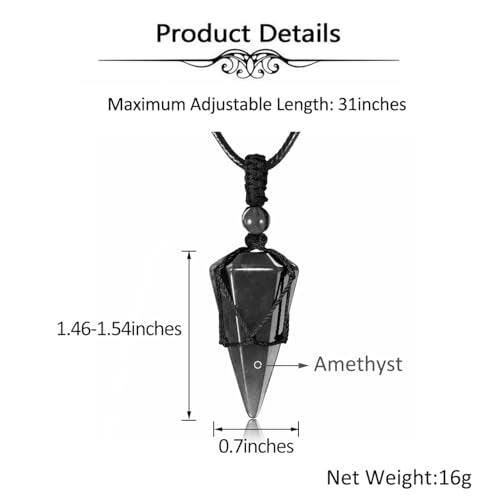 Top Plaza Mens Necklace Gemstone Crystal Protection Pendant Necklace, 2 Pcs Black Rope - Clear Quartz+Black Obsidian
