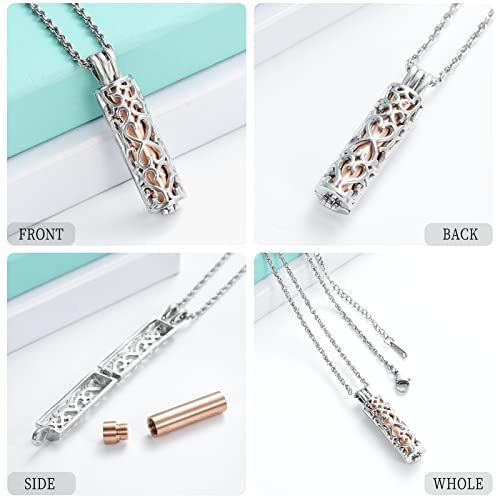 shajwo Cylinder Urn Necklace for Ashes for Women Men Cremation Jewelry Keepsake Memorial Human Pet Ashes Pendant Rose Gold