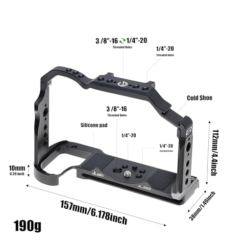 FocusFoto Camera Cage for Nikon Z6 III Mirrorless Camera, Aluminium Z6III Cage with Nato Rail, Cold Shoe, 1/4"-20 Screw Mount, 3/8"-16 Locating Holes for Arri Grip, Quick Release Plate for Arca Tripod