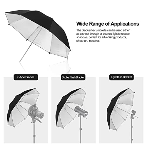 EMART 33inch/84cm Black/Silver Photo Soft Umbrella for Photography 2Pack