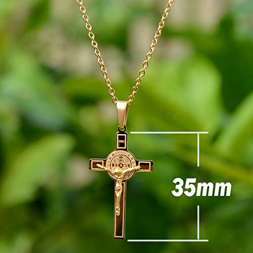 Catholic Town Saint Benedict Crucifix Pendant Stainless-Steel metal Available in Gold and Silver colors