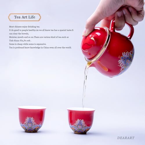 DEARART Beautiful Tea Cup Portable Set, 10.8oz Mug and 2-Cups, Wide Mouth Easy to Clean Keep Tea Hot, Steeping Loose Leaf Tea Bag, Cute Cat, Red Red ( Portable Set)