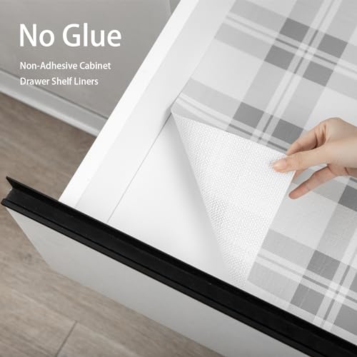 Drawer Shelf Liner for Kitchen Cabinets, Non Adhesive Slip Resistant Shelf Paper Easy to Clean, Strong Grip Thickened Waterproof Washable Mats for Pantry Shelves Cupboard Dresser(Grey, 24 in x 10 FT) 23.6"W x 118.1"L Gray