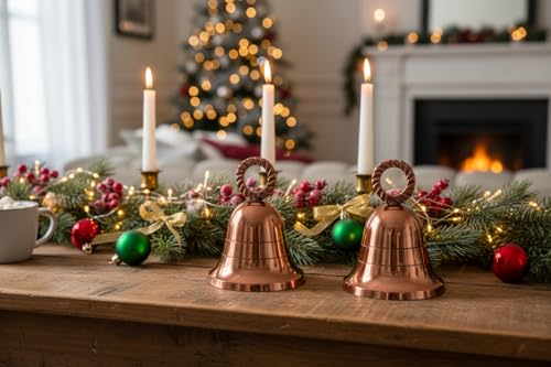 Rose-Gold Plain Indian Brass Jingle Bells for Home Door Décor Crafts Christmas Pet in Various Size and Set (2, 1.5 inch)